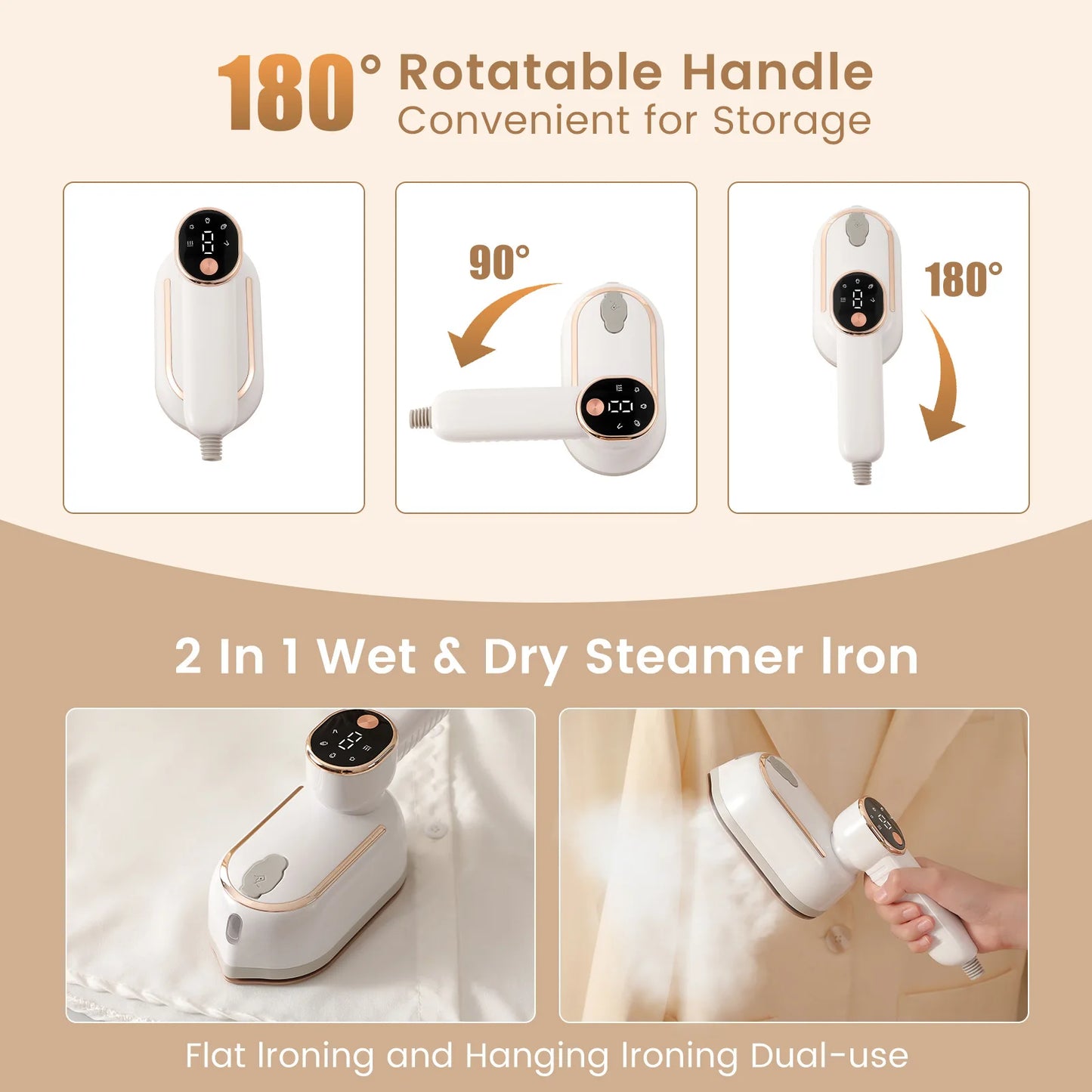 110V/220V Handheld Steam Iron Foldable Garment Steamer 1200W Power Portable 4 Speed Steamer Touch Screen Rotary Electric Iron